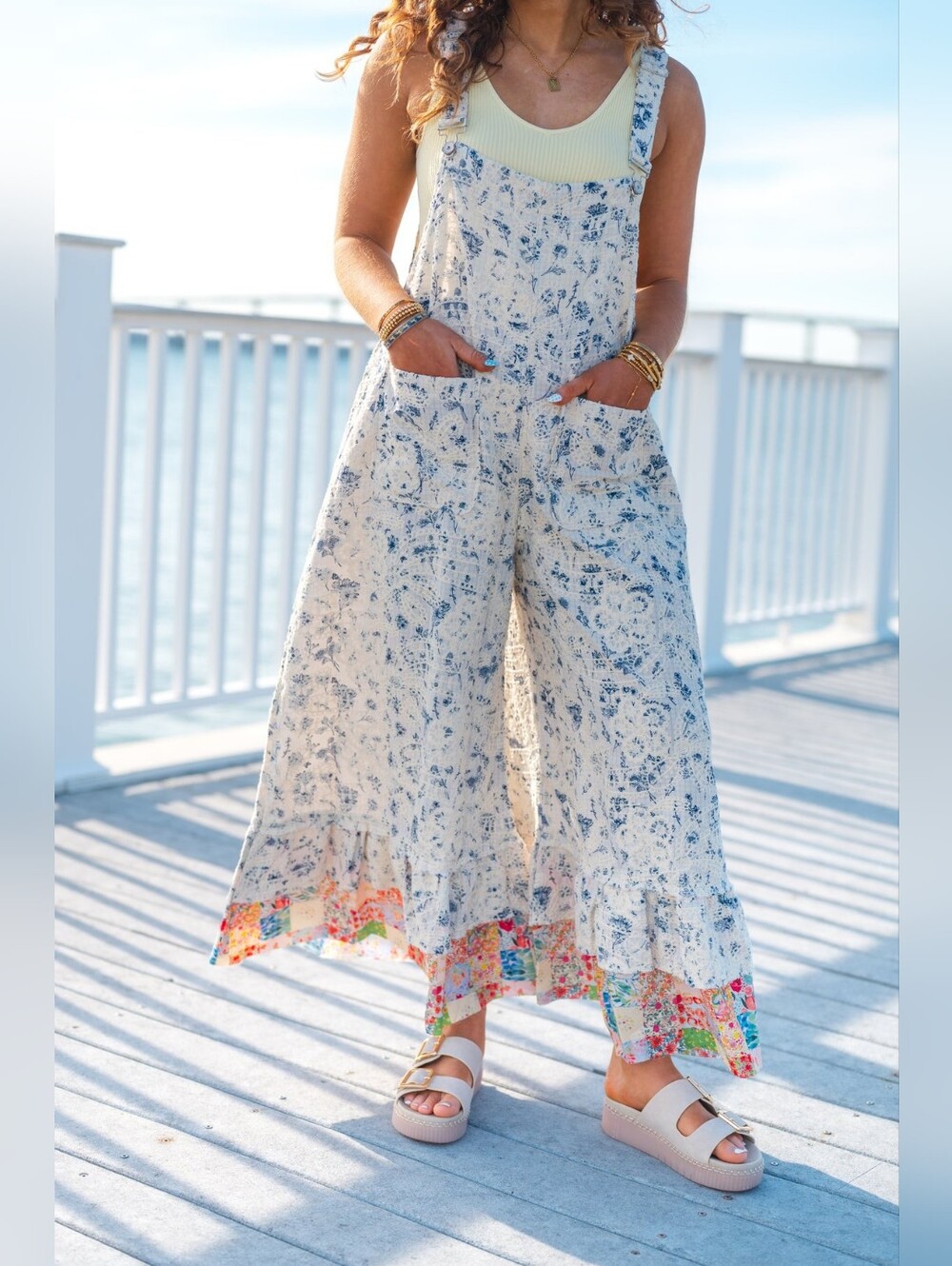 POL Blue Harbor Bloom Overalls NWOT